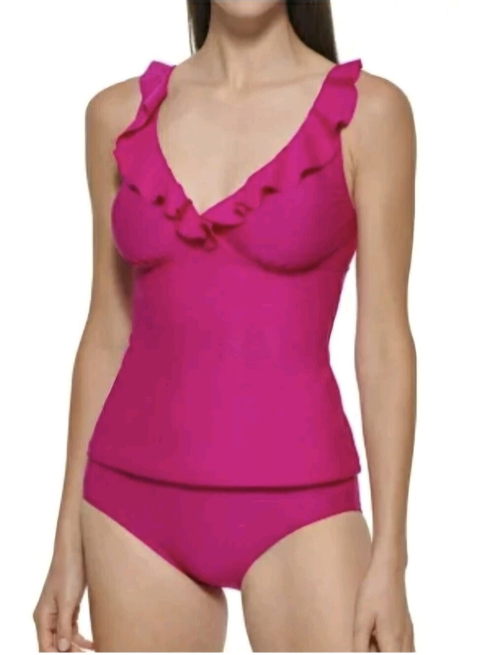 Tankini Swimsuit Swimwear Bathing Women's DKNY Ruffle size XS fuschia pink